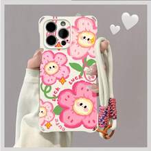 Funda para teléfono (1 unidad): Funda con estampado de flores rosas compatible con phone 16/16 Pro/16 Plus/16 Pro/15/14/13/12. Diseño con cordón en las cuatro esquinas y TPU suave de alta calidad. - Blanco marfil - Ver 3