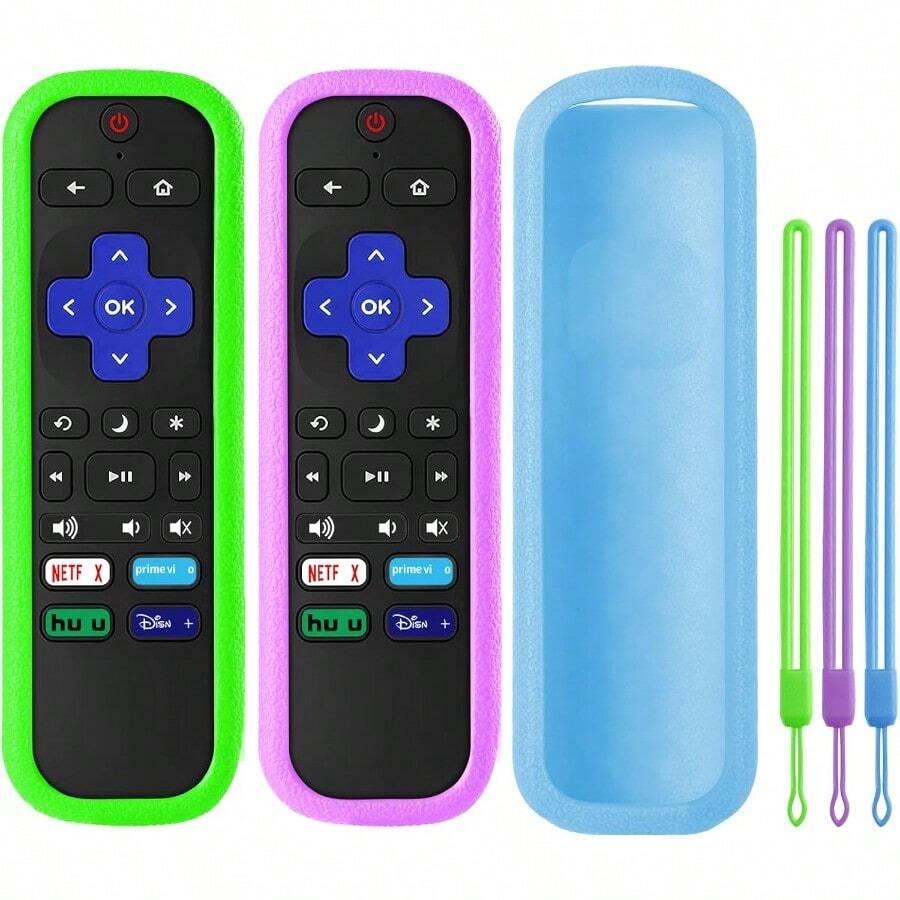 3+2 Packs Replacement Remote Control For Roku With Soft Silicone Case Universal Remote For  Roku Hisense Roku Onn Roku Westinghouse Roku  Roku Smart TVs (Not For Roku Stick Box) - 2PackRemote & Vỏ màu xanh & Vỏ màu tím & Xanh lá - Xem 1