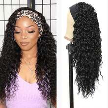 200% Density Deep Curly Headband Wigs Ready To Wear Wigs Water Wave Curly Glueless None Lace Frontal Wigs Glueless Full Machine Made Hair Wigs For Beginners Women Daily Use Natural Black Color Jerry Curly Natural Curly Wigs For Halloween Parties, Holidays And Cosplay Christmas - Natural & Black - View 5
