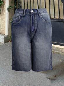 Pantaloncini di jeans estivi casual in denim con stampa floreale vintage, tasche inclinate, orlo con frange, stile Y2K, per ragazze adolescenti