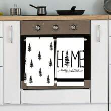 Set de 2 prosoape cu tematică de Crăciun, concepute cu un model simplu de brad de Crăciun, lavabile la mașină, rezistente la căldură, absorbante și reutilizabile, potrivite pentru decorarea camerei, prosoape de bucătărie și baie, decorarea petrecerilor, decorarea casei și un cadou ideal de Crăciun.