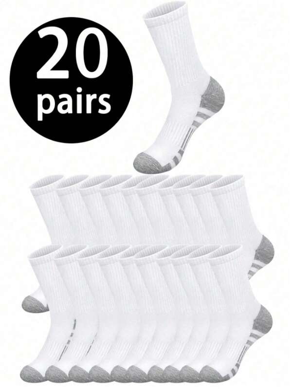 20 pares de calcetines medianos para hombre, de alta elasticidad, suaves, cómodos y transpirables, adecuados tanto para hombres como para mujeres en uso diario, calcetines neutros medianos sencillos y cómodos