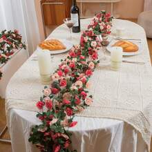 2pcs Artificial Hanging Rose Vine Fake Flower Garland With Green Leaves, Suitable For Home Decor, Room Decor, Wall Decor, Garden Decor, Indoor/Outdoor Decor, Wedding Arch Floral Decor, Bedroom Decor, Tabletop Decor, Party Decor, Birthday Decor, Spring Decorations, Valentine's Day Decorations - Multicolor - View 2