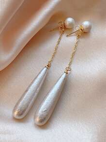 CVNANA 2 piezas Pendientes elegantes franceses con textura de gota de agua y perlas falsas para mujeres, diseño exclusivo de alta gama de doble uso | Pendientes de boda nupciales | Adecuados para que las mujeres los usen, exquisitos, lujosos y elegantes, apropiados para todas las ocasiones, un regalo ideal
