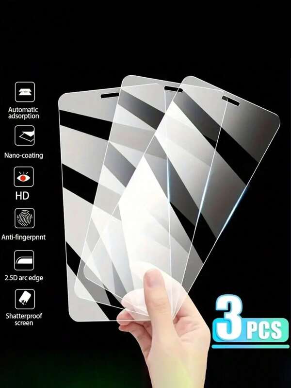 3 Pcs Compatible With IPhone 16Pro Max, Tempered Glass Screen Protector, Full Screen Coverage, Thin Surface, Scratch Resistant, Compatible With IPhone 11-16 Models, Smartphone Accessories