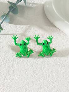 1 Pair Unique Creative Fashion Gradient Color Frog Earrings, Suitable For Party, Music Festival, Vacation, Halloween, Christmas And Other Festivals, Perfect Holiday Gift - Green - View 3
