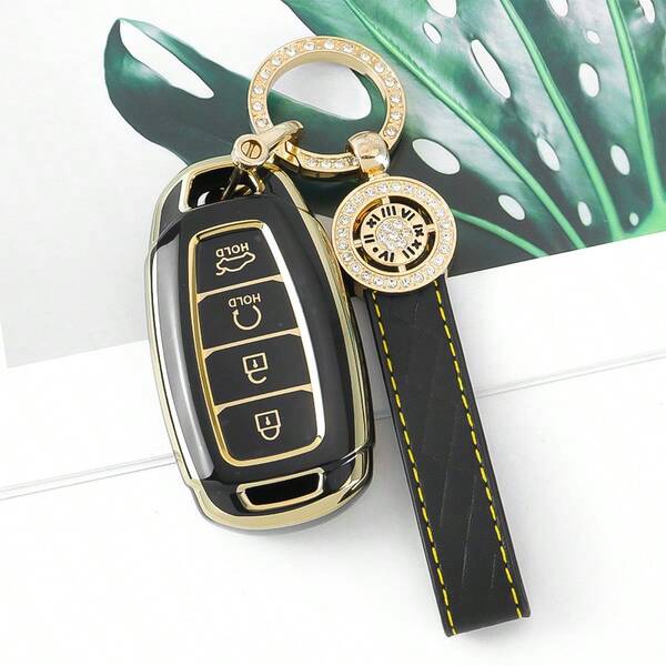 غطاء مفتاح السيارة ل- هيونداي - غطاء TPU متين ل- إلانترا جي تي، كونا، بالسيد، فينيو، فيلوستر - تصميم مفتاح سيارة 4 أزرار، ملحق مفتاح مقاوم للسقوط والغبار، حقيبة مفتاح راقية مناسبة للنساء