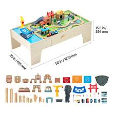 Train Table, 62 Multicolor Pieces Wooden Kids Activity Table With Large Storage Drawer, 3-In-1 Wooden Train Set For Playing, Drawing, Reading, Eating, Creative Toy Set For Kids Ages 3+ - 62 Multicolor Pieces - View 10