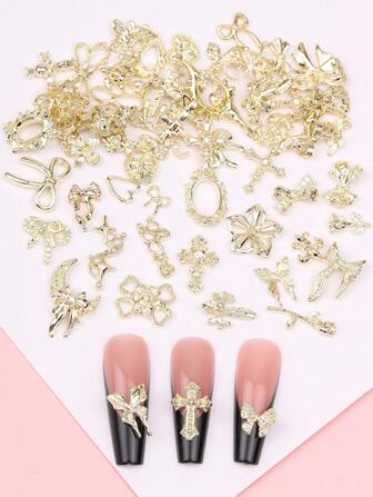 30 Pieces Of Y2K Randomly Mixed Butterfly Heart-Shaped Cross Nail Decoration Diy Nail Accessories Nail Jewelry Gemstone Nail Supplies. Nails Nail Charms