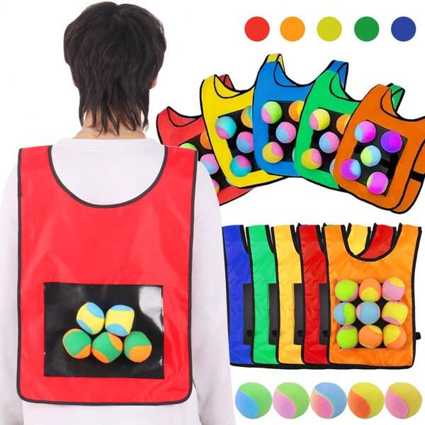 Set de 2 piezas de chaleco pegajoso para deportes al aire libre de 39x53cm con 10 pelotas suaves de 6cm, juego de objetivo pegajoso interactivo y creativo con bolsa de arena para actividades al aire libre