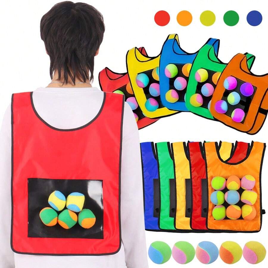 2pcs 39x53cm Outdoor Sticky Ball Vest With 10pcs 6cm Soft Ball Outdoor Interactive Sports Creative Throwing Sticky Target Sandbag Set