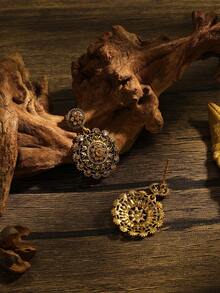 1 对复古合金材质夸张镂空花卉耳环，适合女性日常佩戴 - 古銅色 - 查看 3