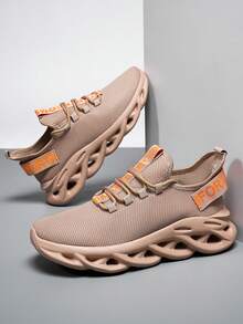 ​Men's Light Taupe Wave Sole Sneakers - COMFORT Verified All-Day Wear, Slip-Resistant Mesh Shoes For Men - 棕色 - 查看 3