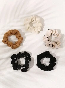 5 stuks Kids & Teens Chic Leopard Print Maillard Color Hair Scrunchies Set, Cross-Border Populaire Elastische Haarelastiekjes, Cadeaus Voor Vrienden
