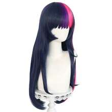 L70cm 27inch Twilight Sparkle Wig +Hair Cap Women Long Straight Purple Mix Pink Wig With Bangs Purple Pink Wigs Women Long Wavy Purple Pink Hair With Bangs Halloween Party Costume Outfit5001 - 紫色 - 查看 4