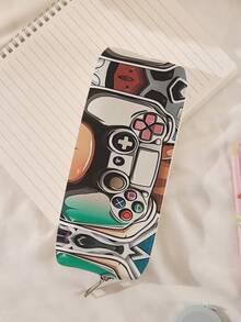 1 件卡通游戏机图案灯芯绒铅笔盒，文具收纳袋，双面印花文具袋，便携式多功能办公文具铅笔收纳，送给同学、朋友、宰牲节、节日、学校用品、返校的礼物