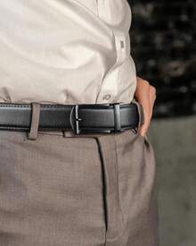 BOSTANTEN Belt Men Leather Reversible Belts Men 1 3/8 Casual Dress Pants, Two-In-One Belt - 004-消光黑/光滑 - 查看 2