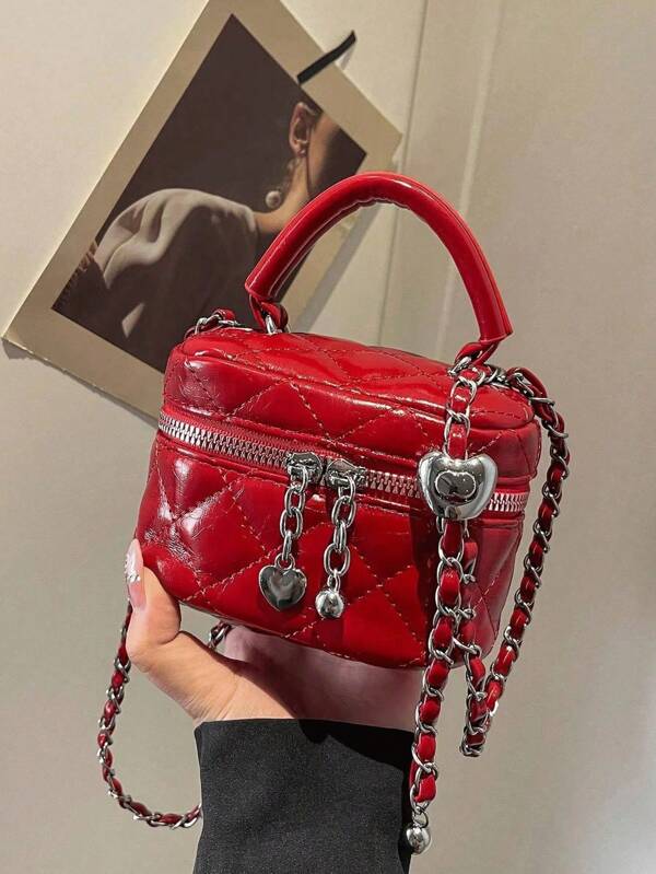 New Fashion Classic Versatile PU Waterproof Fabric, Quilted Women's Handbag, Lightweight And Portable Zipper Opening And Closing Design Love Zipper Decoration Crossbody Box Round Bag, Coin Purse Bag, Suitable For Shopping, Suitable For Travel, Shopping And Commuting.