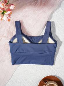 瑜伽背心透气运动文胸，具有防震和聚拢功能，可塑造优美背心形状，健身背心上衣 - 藏藍色 - 查看 2