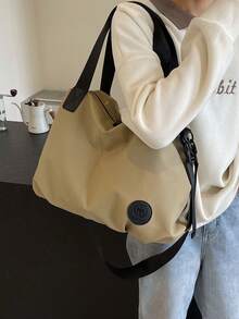 Casual Solid Color Women Tote Bag, Crossbody Strap - Khaki - View 3