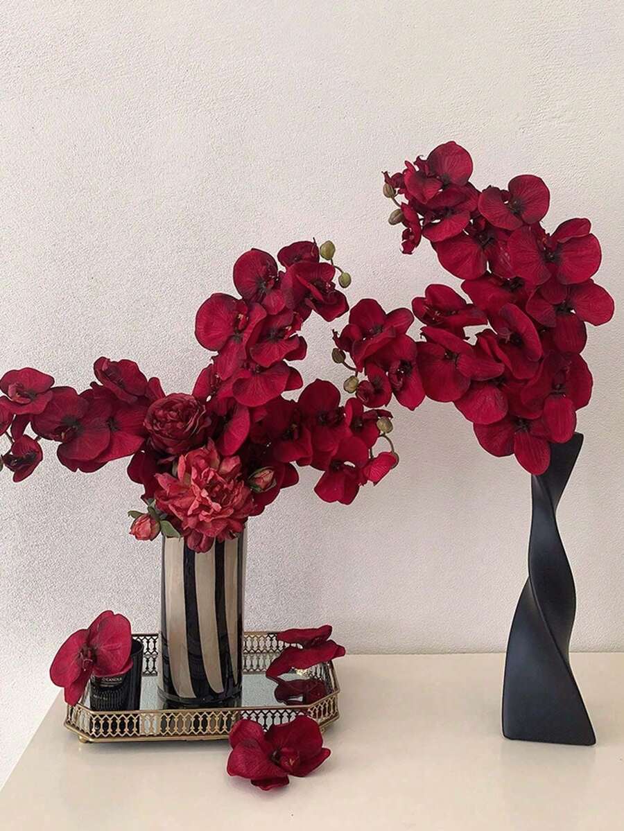 1/2/4/6 piezas, Pintura al óleo de orquídea de mariposa rojo oscuro simulada, Flores decorativas para sala de estar, mesa de comedor, habitación modelo, decoración de boda y compromiso, flores artificiales, decoración navideña, aproximadamente 98 cm, regalos para mujeres, regalo de cumpleaños, decoración del hogar, decoración del hogar, adornos del hogar, flores falsas, flor artificial