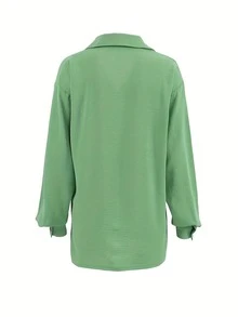 Camisa casual feminina de manga comprida com gola simples e abotoamento simples, estilo elegante