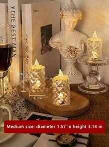 12 piezas - Lámpara de vela con patrón de diamante y cristal transparente simulado, vela electrónica sin llama LED, utilizada para decoración de mesa de hotel, atmósfera de boda, decoración para fiesta de vacaciones, lámpara de ambiente para acampar al aire libre, decoración navideña, decoración del hogar, decoración de habitación, decoración de dormitorio