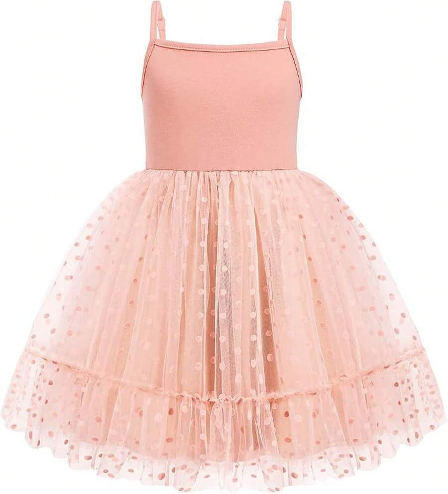 2025Toddler Girls Tulle Dress Rainbow Tutu Birthday Princess Dresses Formal Photo Shoot Outfit Summer Clothes 2-6T'Sprout Style' - 暗粉色 - 圓點薄紗 - 查看 1