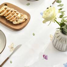 Spring Tablecloth 60*84 Inch Oval, Wildflowers Floral Butterfly Washable Seasonal Table Cover For Party Picnic Dinner Decor,6549709 - White - View 5