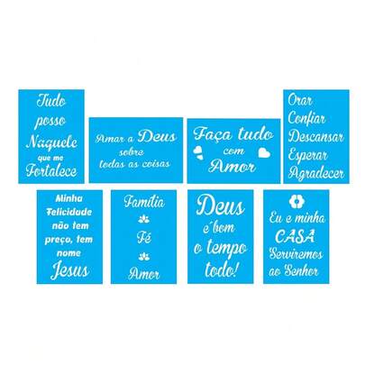 Estêncil 8 Peças para Pintura Frases - Tamanho 20x14 cm - Molde Vazado