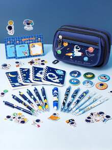 Kids Backpack For School Boys, 28PCS Space Toddler School Supplies Stationery Set With Bookbag Pencil Case Pins Gel Pens Pencils Notebooks Sticky Notes For Kindergarten Elementary Student, Back To School Gifts - Space - 查看 3