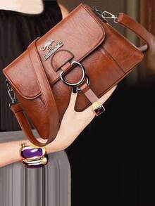 Damen Schultertasche aus PU in Unifarbe mit verstellbarem Trageriemen