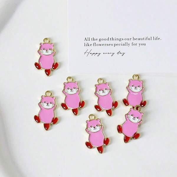 6/12pcs Creative Zinc Alloy Oil Drop Beaver Animal Charms Pendants DIY Cute Cartoon Earrings Necklace Key Chain Accessories