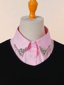 1 pieza Cuello decorado desmontable para mujer con perlas falsas hechas a mano, versátil para uso casual y formal, para vestidos, para decoración navideña - Rosa - Ver 6
