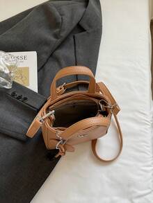 1pc Women Plain Color PU Leather Handbag, Zip Closure, Fashion Tote Bag, Suitable For Dates And Gifts - Khaki - View 2