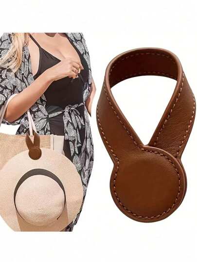 1 مشبك قبعة برتقالي اللون مصنوع من جلد صناعي مع تثبيت مغناطيسي، محمول وقوي، مثالي للسفر والتخزين