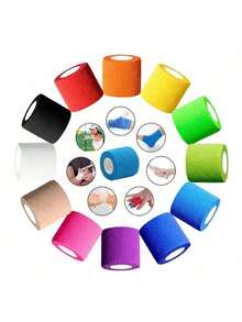 3pcs Self-Adhesive Elastic Bandage, Cohesive Nonwoven Sports Tape, Breathable Stretch Support, Suitable For All Ages, Non-Woven Fabric, Ideal For Running, Basketball, Soccer, Gym Workout - For Athletes - Multicolor - View 7