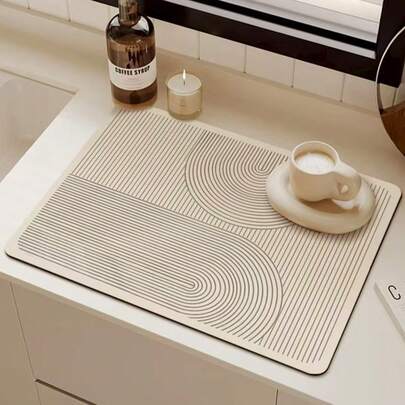 1pc Minimalist Dish Drying Mat, Slip Resistant Kitchen Draining Mat, Quick Dry Sink Mat, Suitable For Use With Dish Rack,Non-Slip Kitchen Mats For Sink Side, Natural And Hygienic Kitchen Essential For Home And Kitchen Room Decor, Part Of Your Cozy Fall& Winter Styles And Christmas Decorations