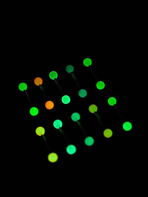 14pcs Luminous Ball Tongue Nail Ring Set Body Piercing Jewelry Set For Women Men, Accessory For Music Festival