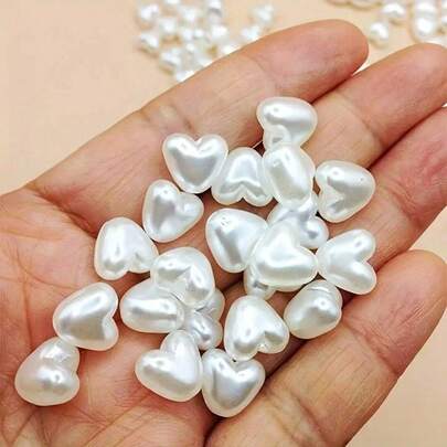 100pcs Shimmering Love Pearl Confetti , Faux Pearl Design Romantic Sprinkling Decor For Weddings Parties Holidays Favor Props,DIY Crafting Bracelets, Earrings, Pendants, Accessories(Heart,Star,Bow,Sakura,Beads),Size 8*9mm(0.315*0.354in)