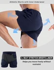 2 Pack Gym Shorts For Men Quick Dry Athletic Shorts With Brief Liner/Pockets For Running Workout Active, 3 Inch Inseam - Navy/Dark Grey - View 2