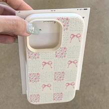 1个TPU材质优雅粉色格子花卉图案手机壳，兼容/智能手机，国际版，非国内版 - 白色 - 查看 4