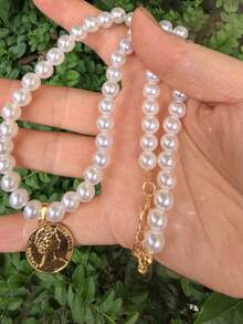 1 Pc Modern Fashion Men's Faux Pearl Necklace, Niche Hiphop Sun Pendant Necklace - Imitation Pearl Necklace - View 8