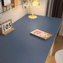 1pc Eye-Protecting Desk Mat, Student Leather Solid Color Tea Table Mat, Anti-Oil Tablecloth, Study Computer Desk Pad, Non-Slip Mat,For School Supplies,Back To School - Blue Black - View 1