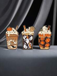 3pcs Ice Cream, Wizard Hat, Ghost & Pumpkin Brooches, Lapel Pins Accessory, Jewelry Gift Suitable For Friends To Wear On Halloween