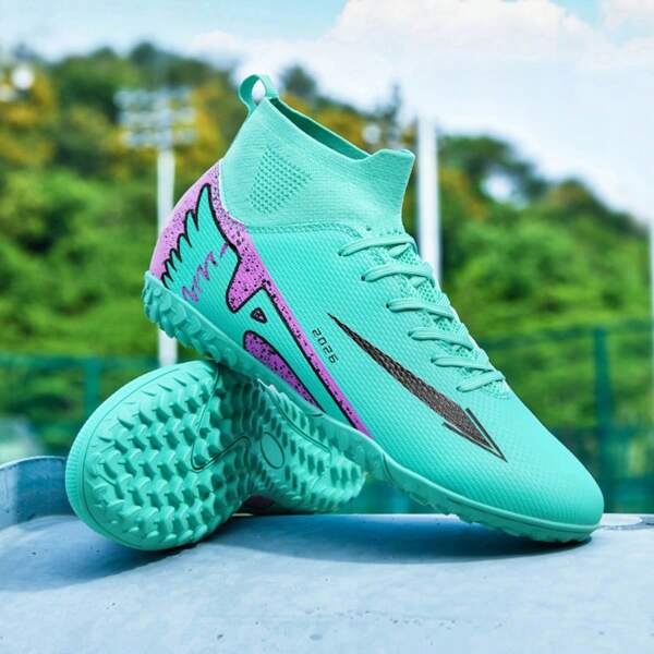 1 Par de Zapatos de Fútbol Unisex de Caña Alta, Antideslizantes y Duraderos, Diseño de Tacos TF, Parte Superior de PU, Coloridos, Suela de Goma, Zapatos Profesionales para Partidos Aptos para Campos Fangosos y de Césped Corto