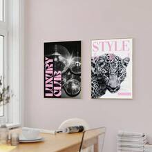 1/3 幅豹纹猎豹图案墙画，8 号幸运球图案帆布画，粉色少女风海报，优雅装饰画，适合卧室、客厅或宿舍，送她的礼物，不含画框 - 彩色 - 查看 3