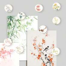 1/16pcs Chinese Art Flower Fridge Magnets, Decorative Magnetic Board Stickers For Refrigerator, Cabinets, Whiteboards, Offices, Schools, Festival Gifts
