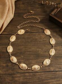 EP Plus Size 1pc BOHO Women Metal Carved Oval Gold Chain Waist Belt, Suitable For Dresses, Beach Vacation, Party, Music Festival, Holiday Gift, Easter, Oversized XXL School