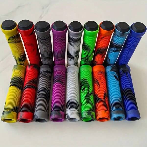 1 Pair Colorful Bike Handlebar Grips, Anti-Slip Shock Absorbing Motorcycle Handle Covers, Thick Rubber Material, Best Christmas Gift, Perfect For Halloween
